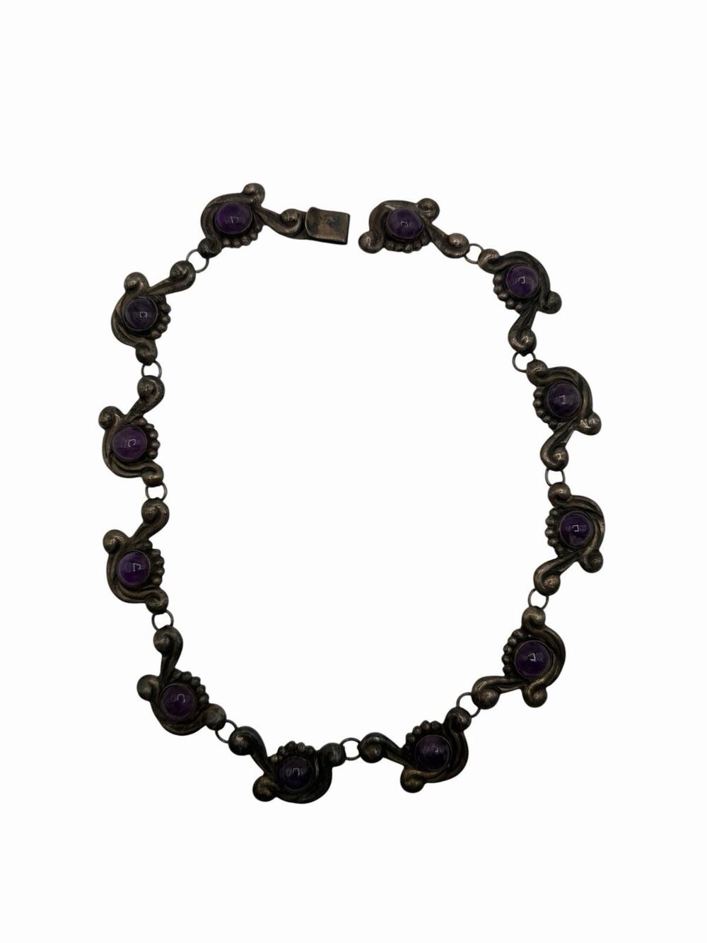 Vintage 925 Sterling Silver Amethyst Cabochon Statement Necklace 54.4g